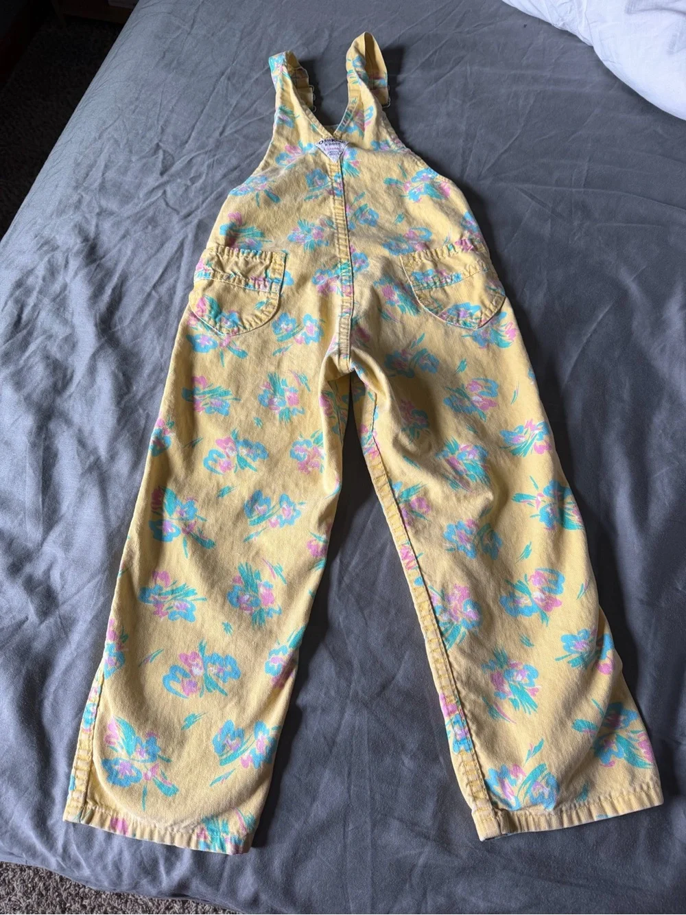 Vintage OshKosh B'gosh Pale Yellow Floral Girls' Overalls